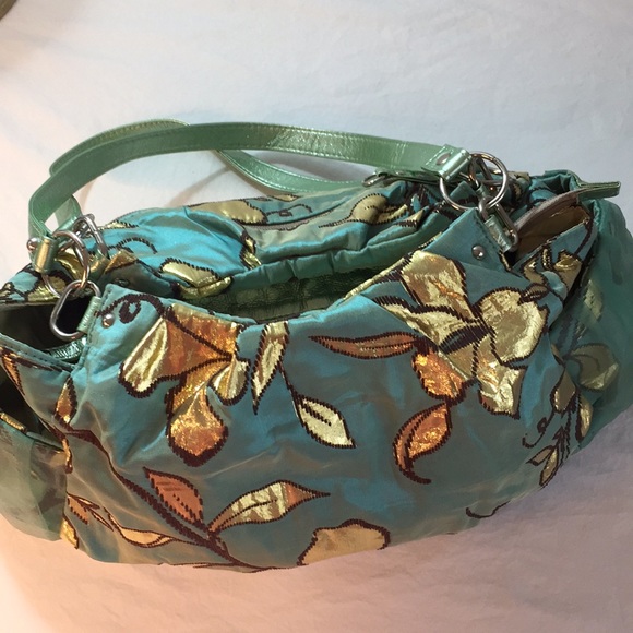 Unique bag, teal/green, gold floral, gorgeous, EUC - Picture 2 of 8